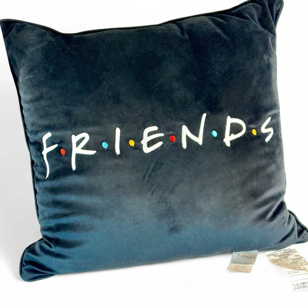 Throw/accent Pillow, Black velour/velvet embroidered letters FRIENDS TV series